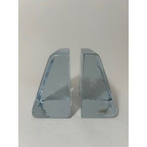 Blenko Ice flo Blue tint Glass Wedge Bookends Mid Century Modern Art Glass Set